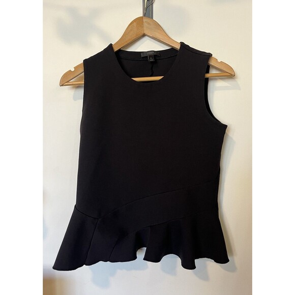 J Crew Black Structured Flutter Hem Asymmetrical Sleeveless Peplum Top Size S - Picture 2 of 10